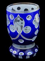 ANTIQUE BOHEMIAN BIEDERMEIER BLUE WHITE GLASS BEAKER