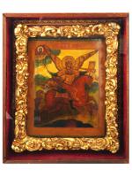 ANTIQUE 19TH C RUSSIAN ICON OF ARCHANGEL MICHAEL