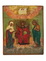 19TH C ANTIQUE RUSSIAN HAND PAINTED ICON OF DEESIS