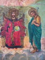 19TH C ANTIQUE RUSSIAN HAND PAINTED ICON OF DEESIS