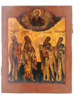 ANTIQUE 19TH C RUSSIAN ICON OF SELECTED SAINTS