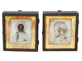 ANTIQUE RUSSIAN ICONS SILVER 84 WEDDING PAIRS KIOTS