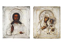 ANTIQUE RUSSIAN ICONS SILVER 84 WEDDING PAIRS KIOTS