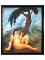 LATIN AMERICAN FEMALE NUDE OIL PAINTING SIGNED