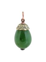 RUSSIAN GOLD CARVED JADE AND DIAMOND EGG PENDANT