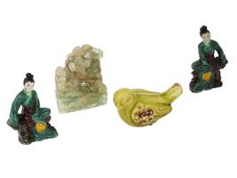 CHINESE PORCELAIN AND JADEITE BOOKENDS PAPERWEIGHT