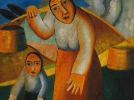 PAINTING AFTER KAZIMIR MALEVICH PEASANT WOMAN BUCKETS