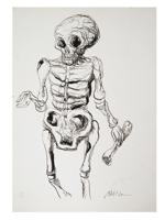 HEICA 2 VINTAGE INK ON PAPER SKELETON PAINTINGS