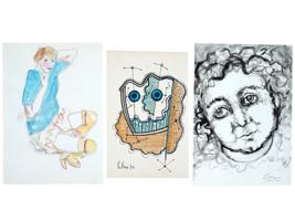 VINTAGE MIXED MEDIA DRAWINGS SIGNED AFTER SCHIELE