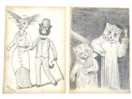 ENGLISH PENCIL DRAWINGS OF CATS BY LOUIS WAIN