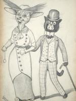 ENGLISH PENCIL DRAWINGS OF CATS BY LOUIS WAIN