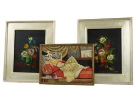 STILL LIFE OIL PAINTING BY VIRO RUGGERI AND TAPESTRY