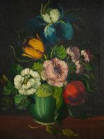 STILL LIFE OIL PAINTING BY VIRO RUGGERI AND TAPESTRY