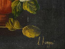 STILL LIFE OIL PAINTING BY VIRO RUGGERI AND TAPESTRY