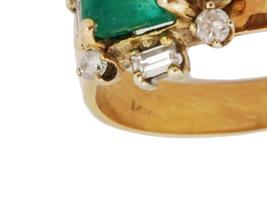 VINTAGE 14K GOLD RING W EMERALD AND DIAMONDS