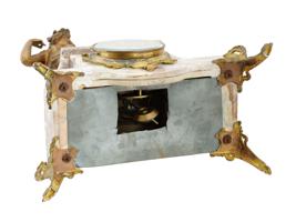 ANTIQUE FRENCH HORDEZ BRASS AND MARBLE MANTLE CLOCK