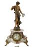 ANTIQUE FRENCH HORDEZ BRASS AND MARBLE MANTLE CLOCK PIC-0