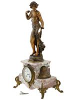 ANTIQUE FRENCH HORDEZ BRASS AND MARBLE MANTLE CLOCK