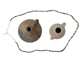 ANCIENT ROMAN TERRACOTTA JUGS GLASS BEAD NECKLACE