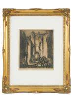 FRANK BRANGWYN BRITISH TOWNSCAPE ETCHING FRAMED