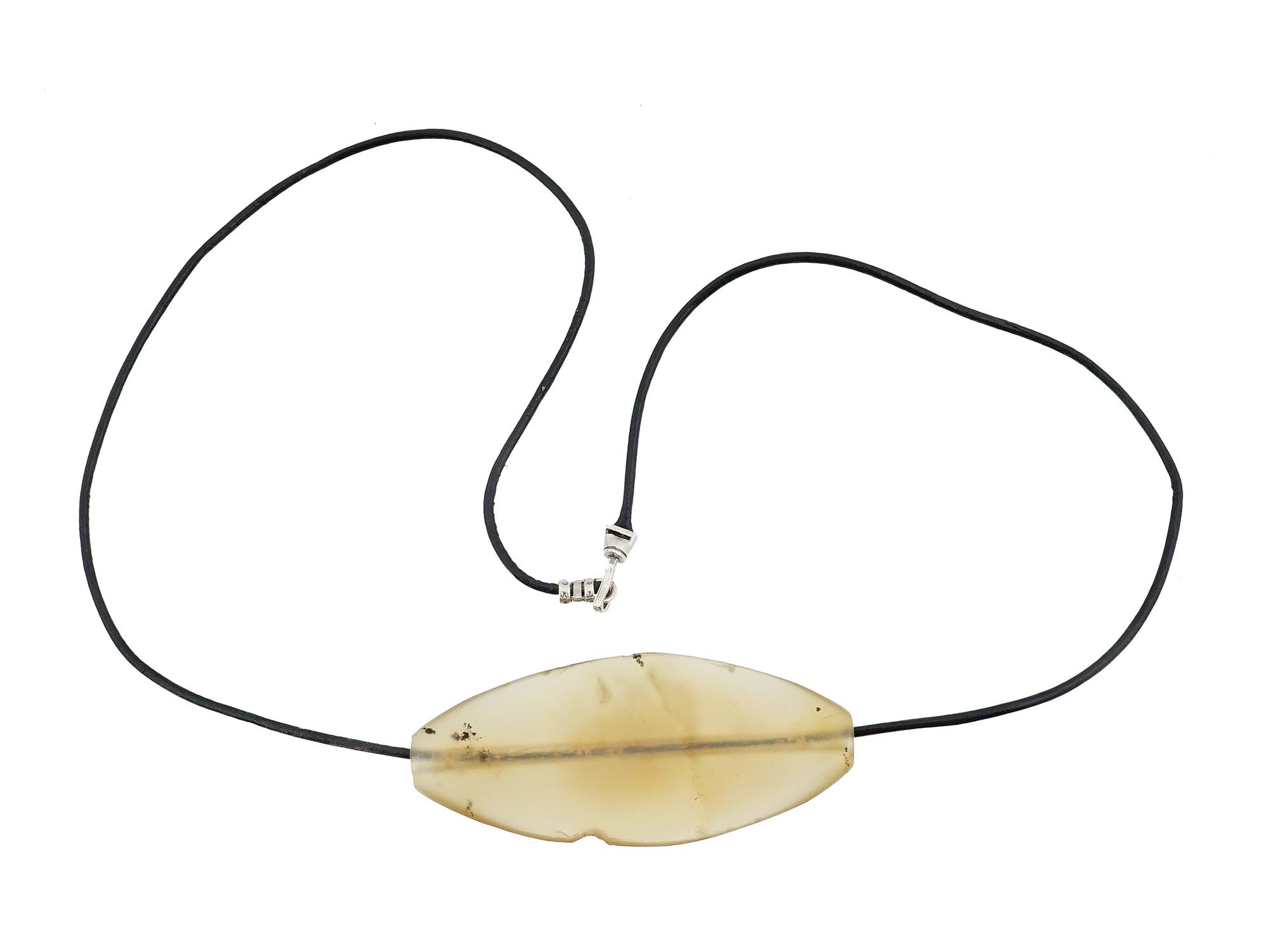 ANCIENT ROMAN AGATE BEAD W LEATHER CORD SILVER CLASP PIC-