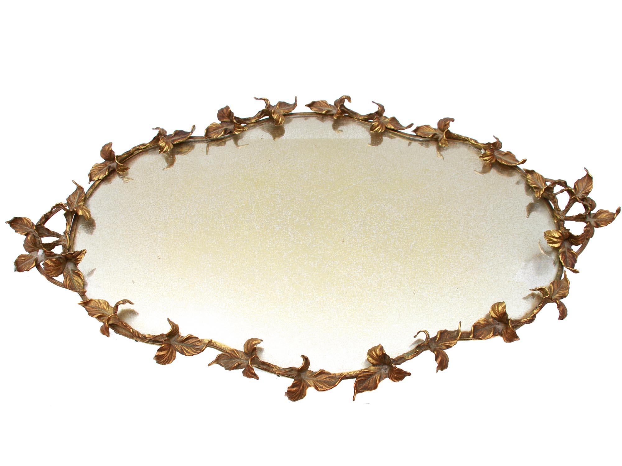 A VINTAGE BRASS OVAL MIRROR ROCOCO STYLE TRAY PIC-0