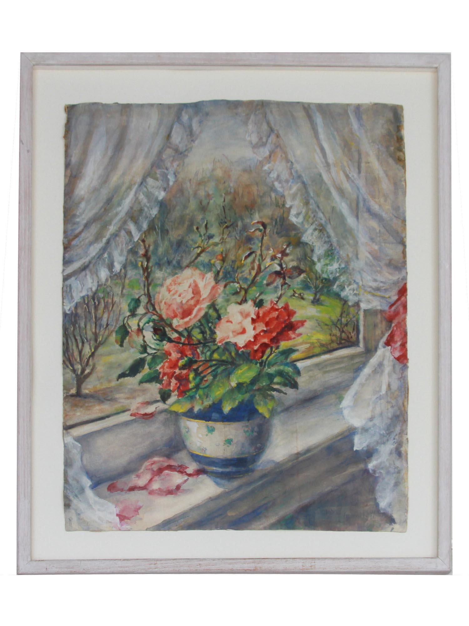 A MIDCENTURY FLOWER POT PAINTING SIGNED PIC-0