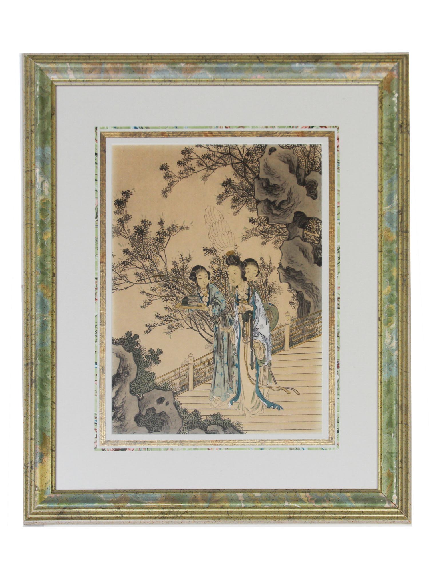 PAIR OF ANTIQUE CHINESE LITHOGRAPHS GEISHA FRAMED PIC-2