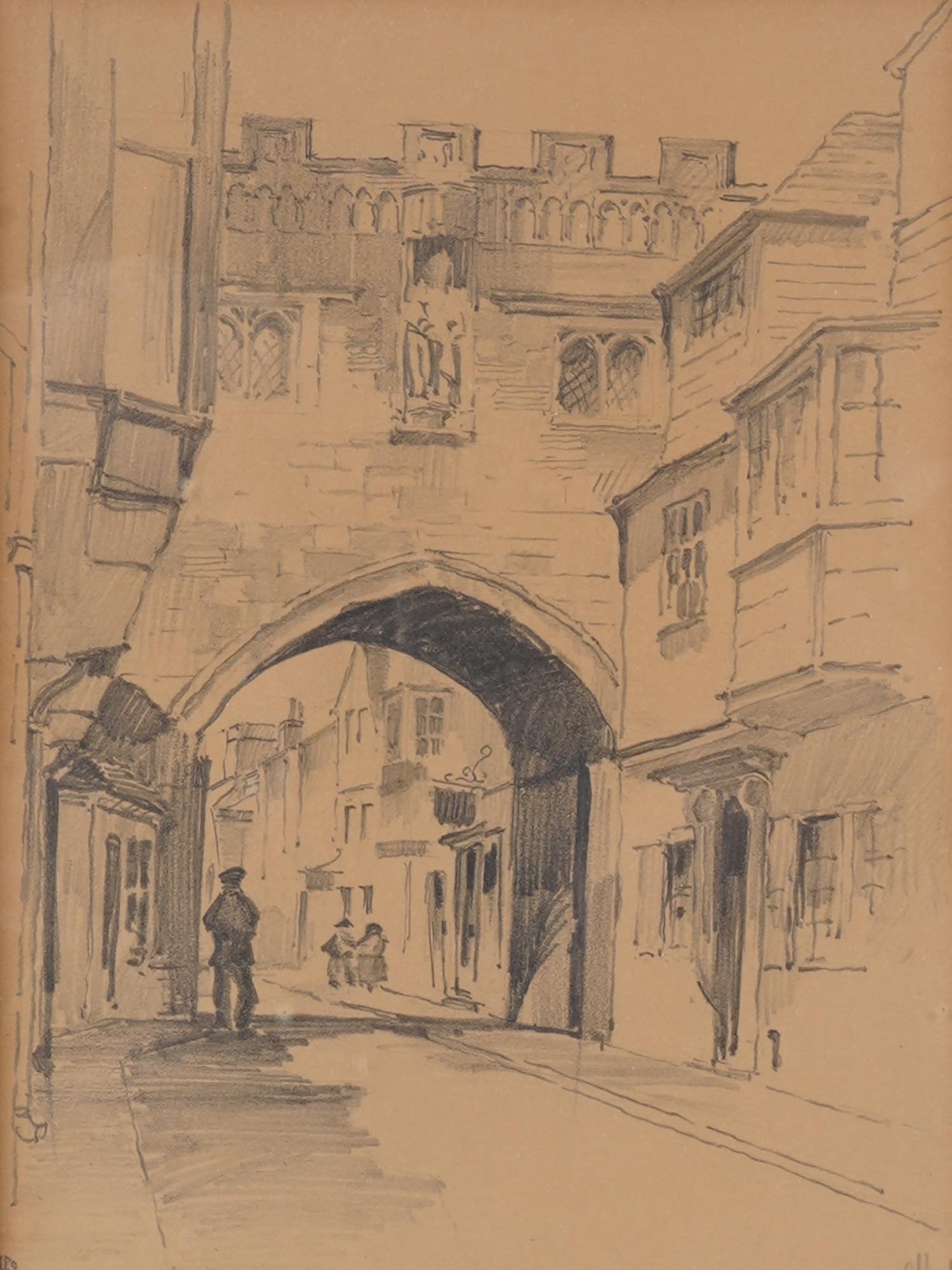 SALISBURY HIGH STREET GATE 1930S PENCIL DRAWING PIC-2