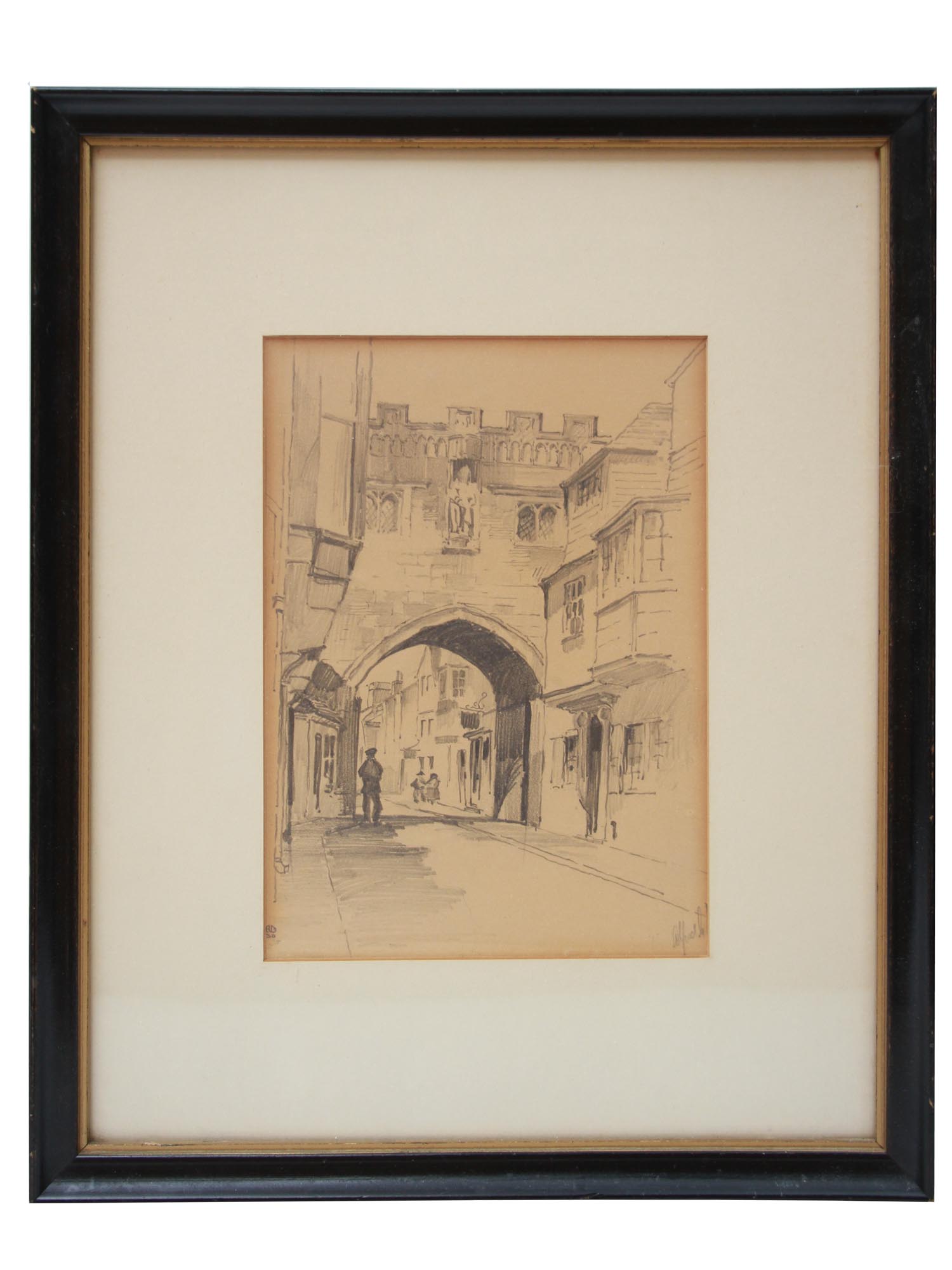 SALISBURY HIGH STREET GATE 1930S PENCIL DRAWING PIC-0