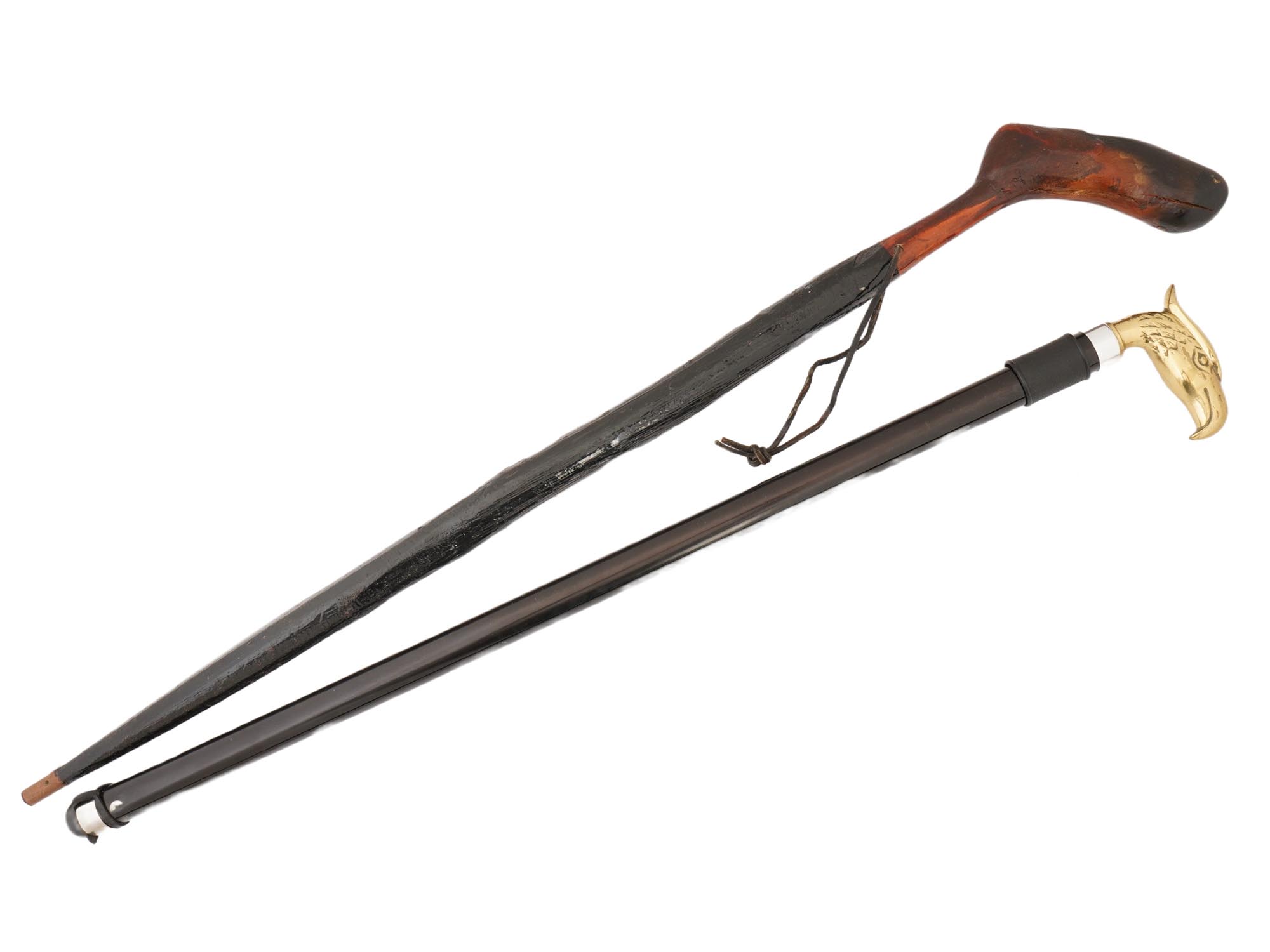 VINTAGE SOLID WOOD AND METAL WALKING CANES PIC-