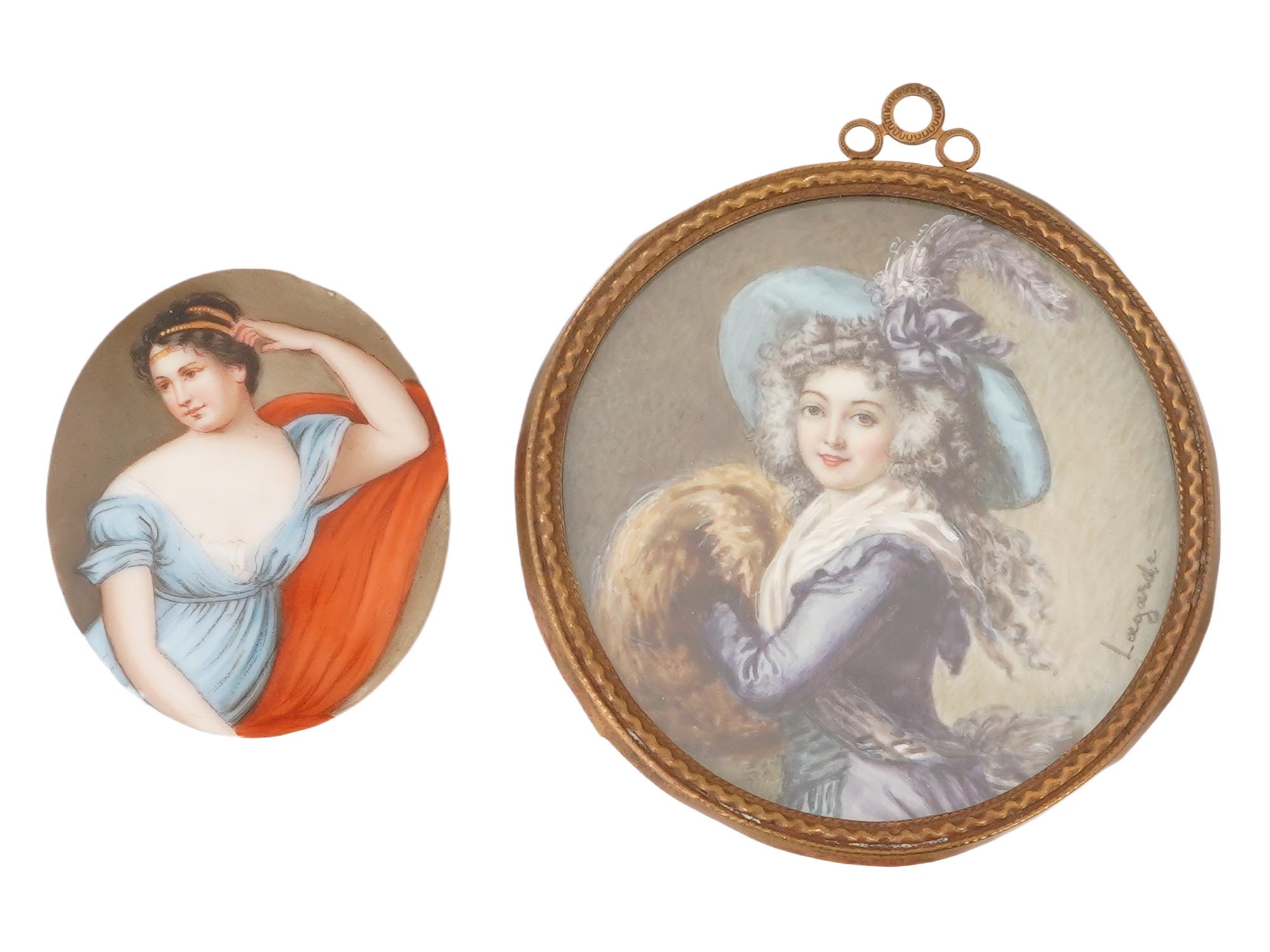 MINIATURE VINTAGE PORTRAIT PAINTINGS 3 ON PORCELAIN PIC-1