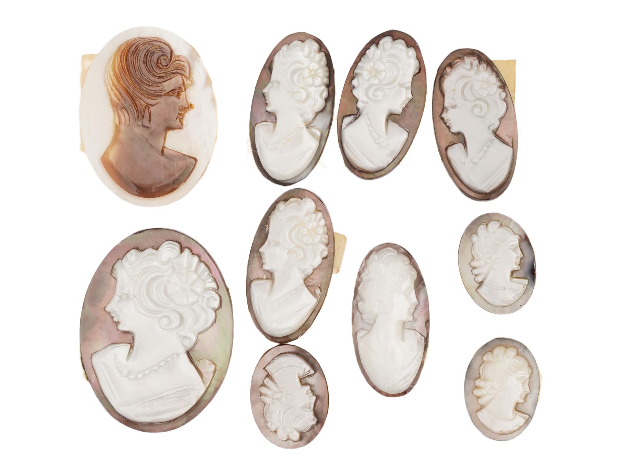 COLLECTION OF 10 CARVED SHELL CAMEO MEDALLIONS PIC-