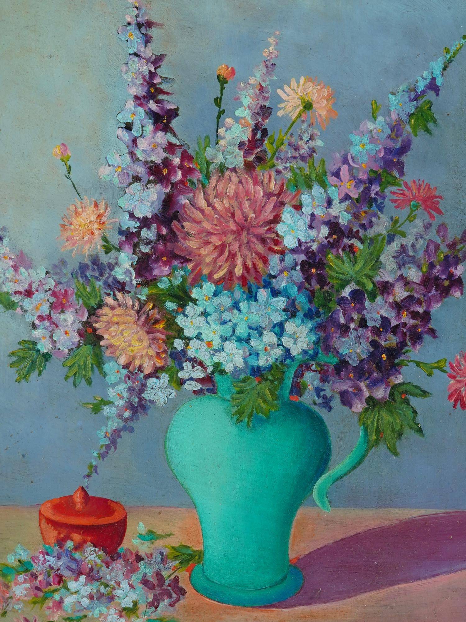 VINTAGE FLORAL STILL LIFE OIL PAINTING SIGNED PIC-1