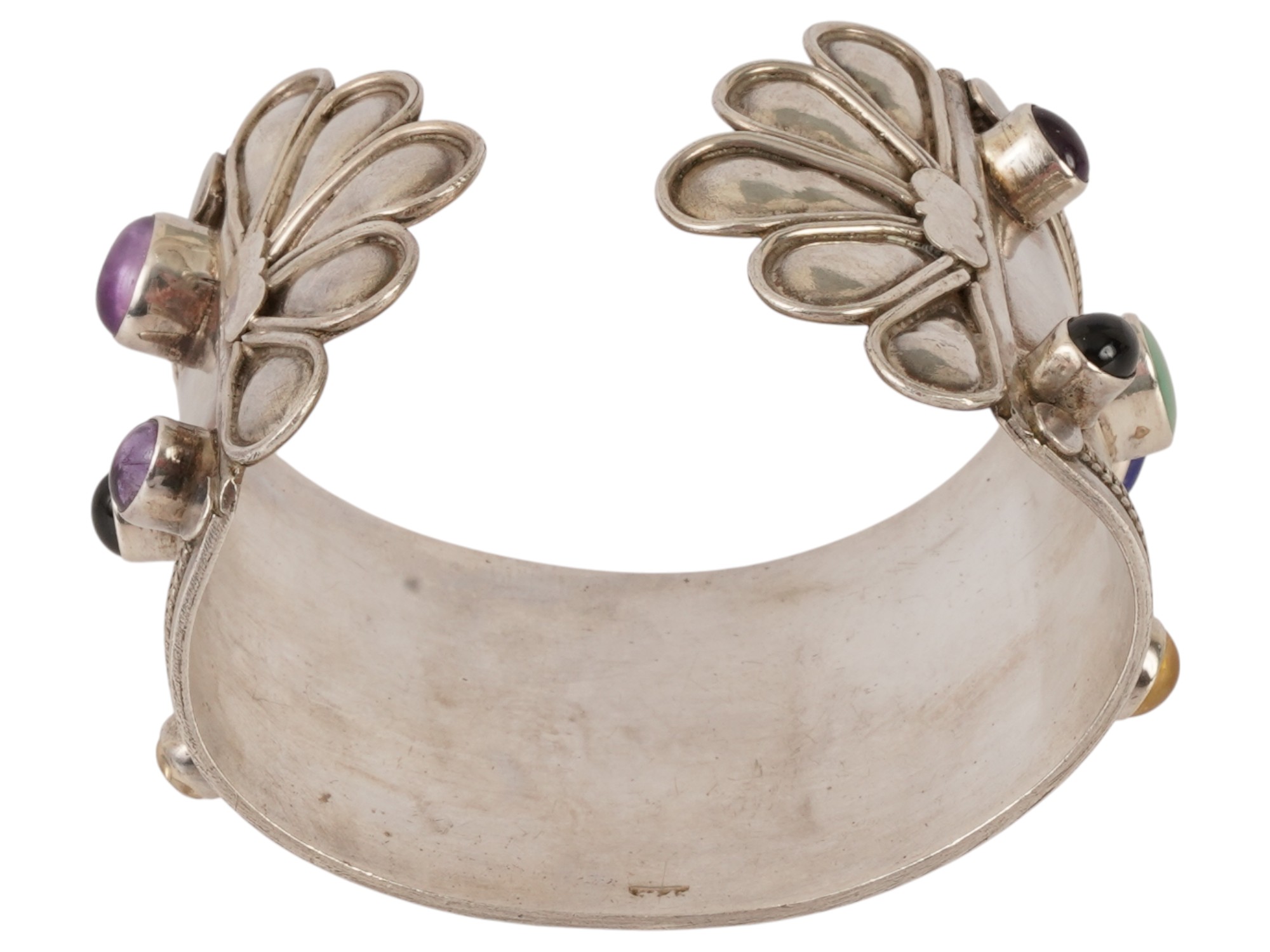 AMERICAN OLD PAWN SILVER CUFF BRACELET W GEMSTONES PIC-5