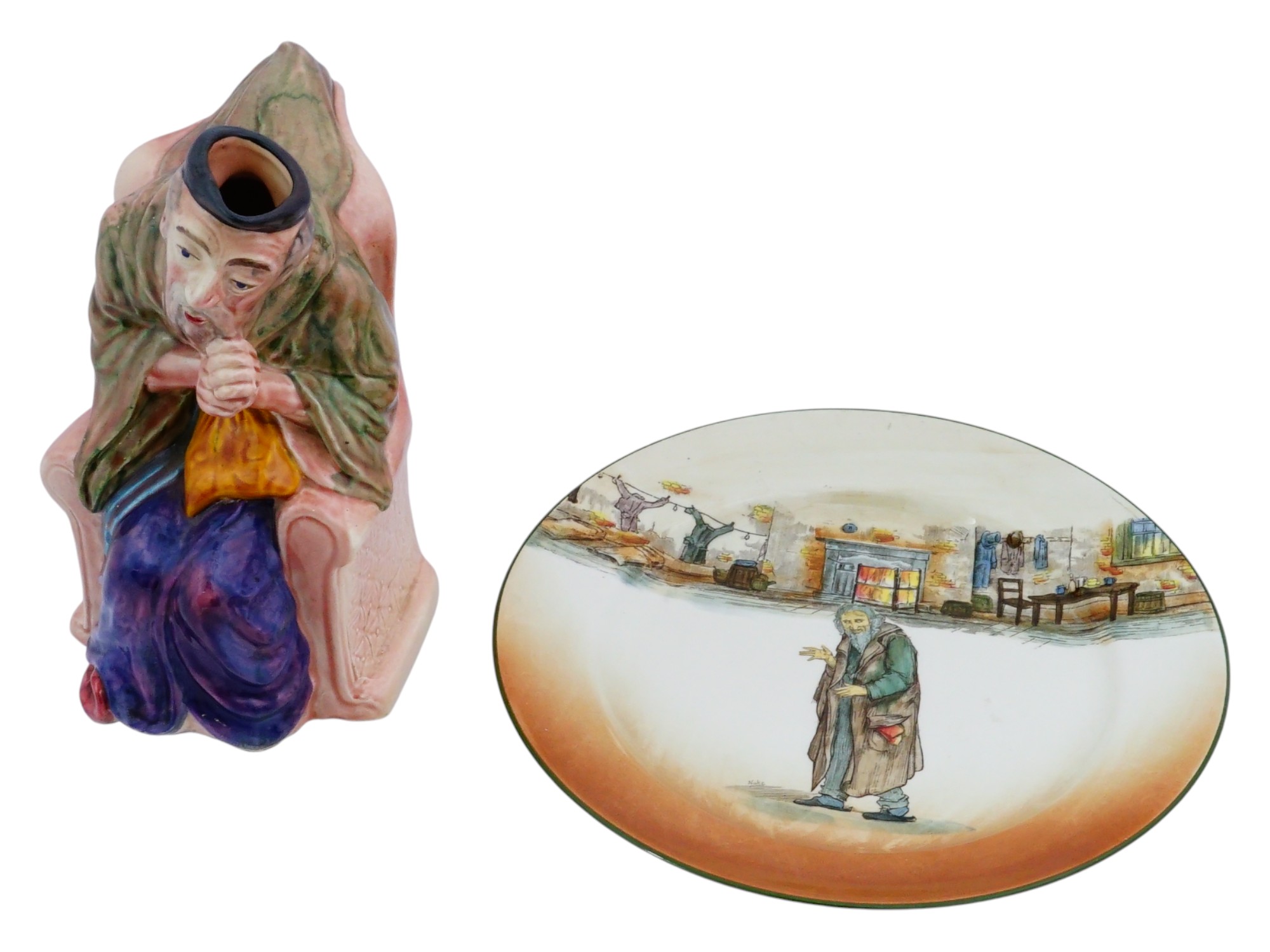 ROYAL DOULTON DICKENS WARE PLATE AND SHYLOCK TOBY JUG PIC-