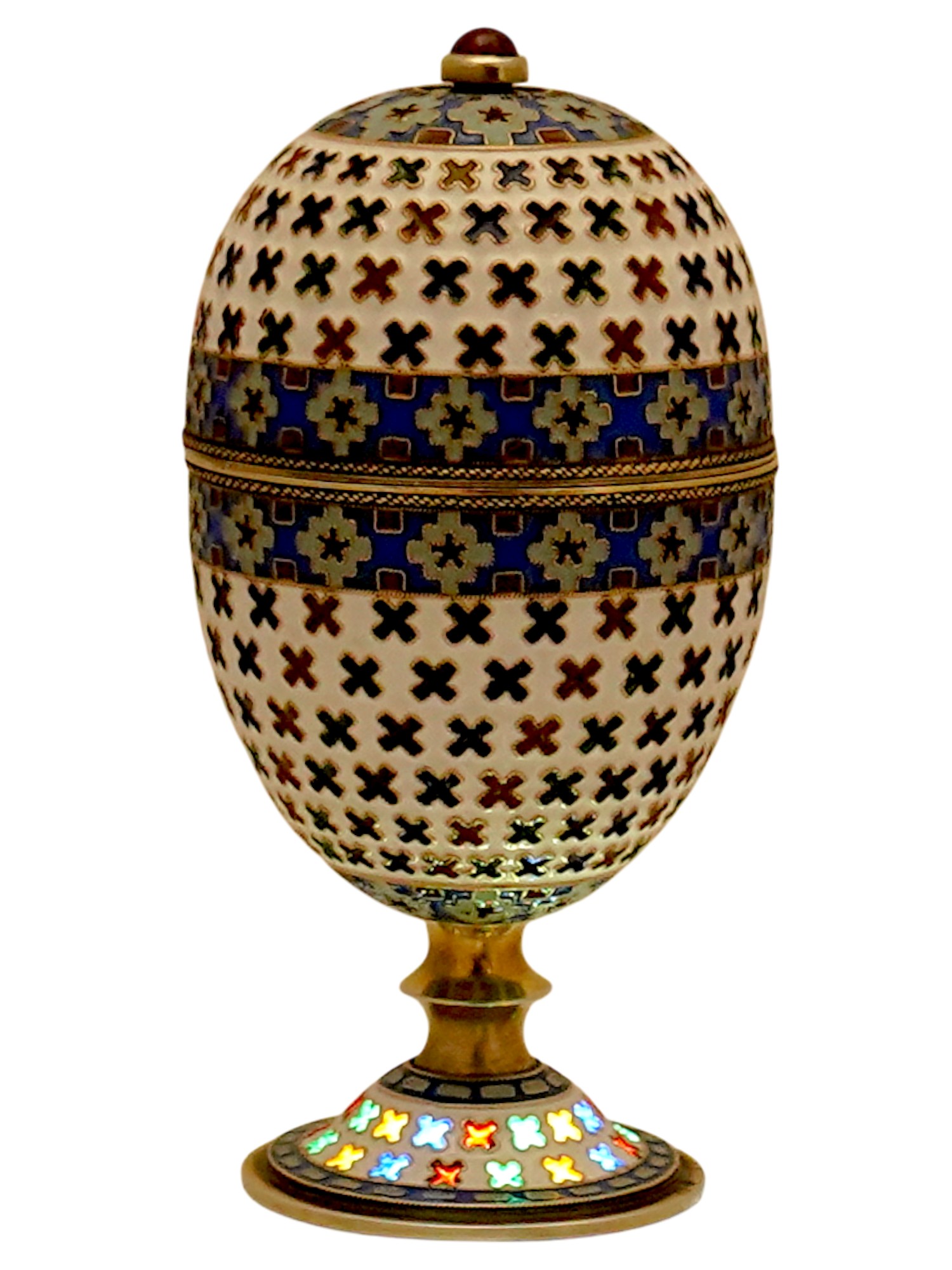 RUSSIAN GILT SILVER PLIQUE A JOUR ENAMEL EASTER EGG PIC-8