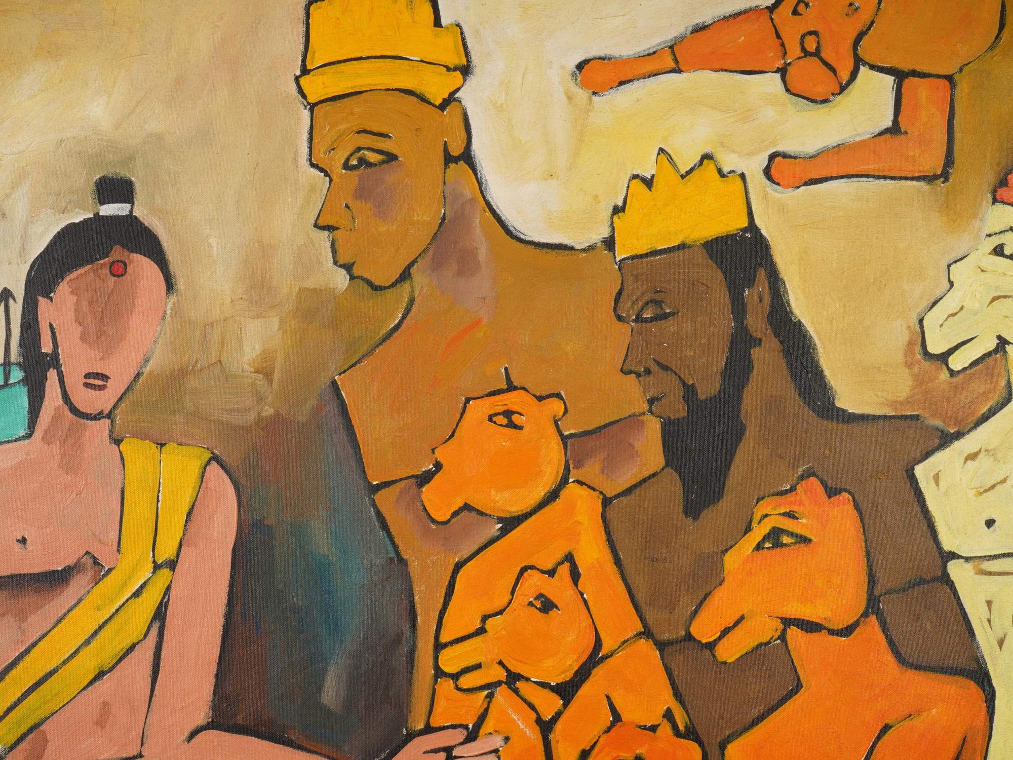 INDIAN SCHOOL QUADRIPTYCH PAINTING SIGNED MF HUSAIN PIC-6