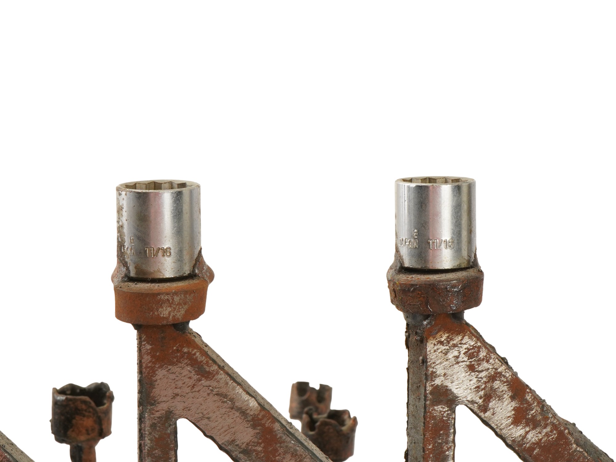 GROUP OF THREE LARGE VINTAGE JUDAICA METAL MENORAHS PIC-10