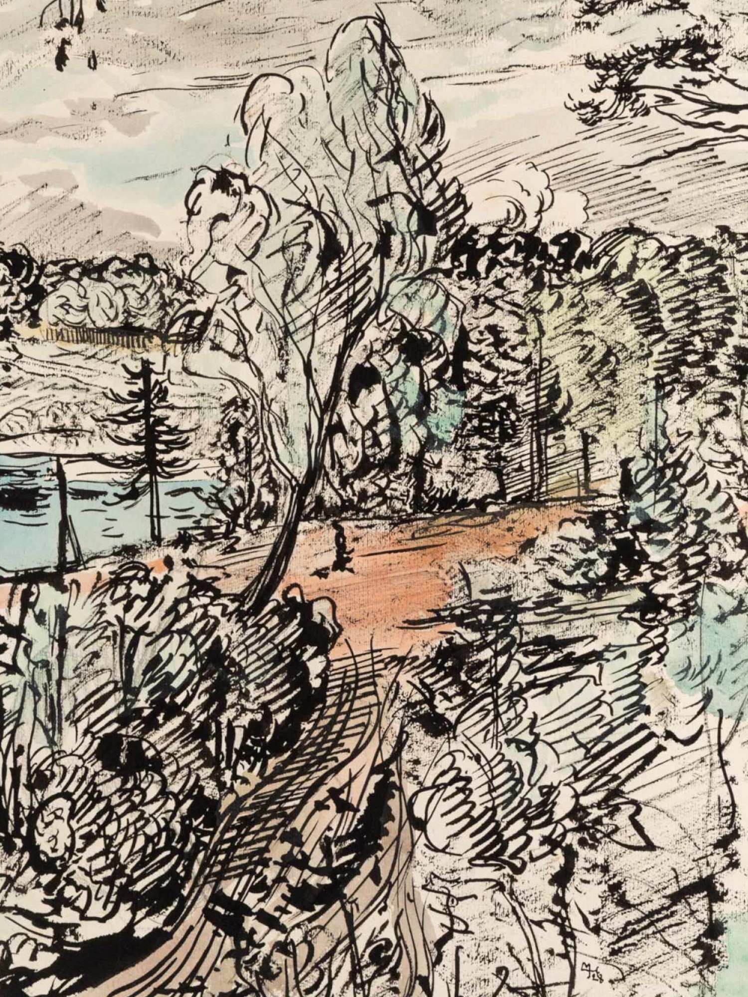 MIKHAIL TARKHANOV RUSSIAN LANDSCAPE PAINTING ON PAPER PIC-1