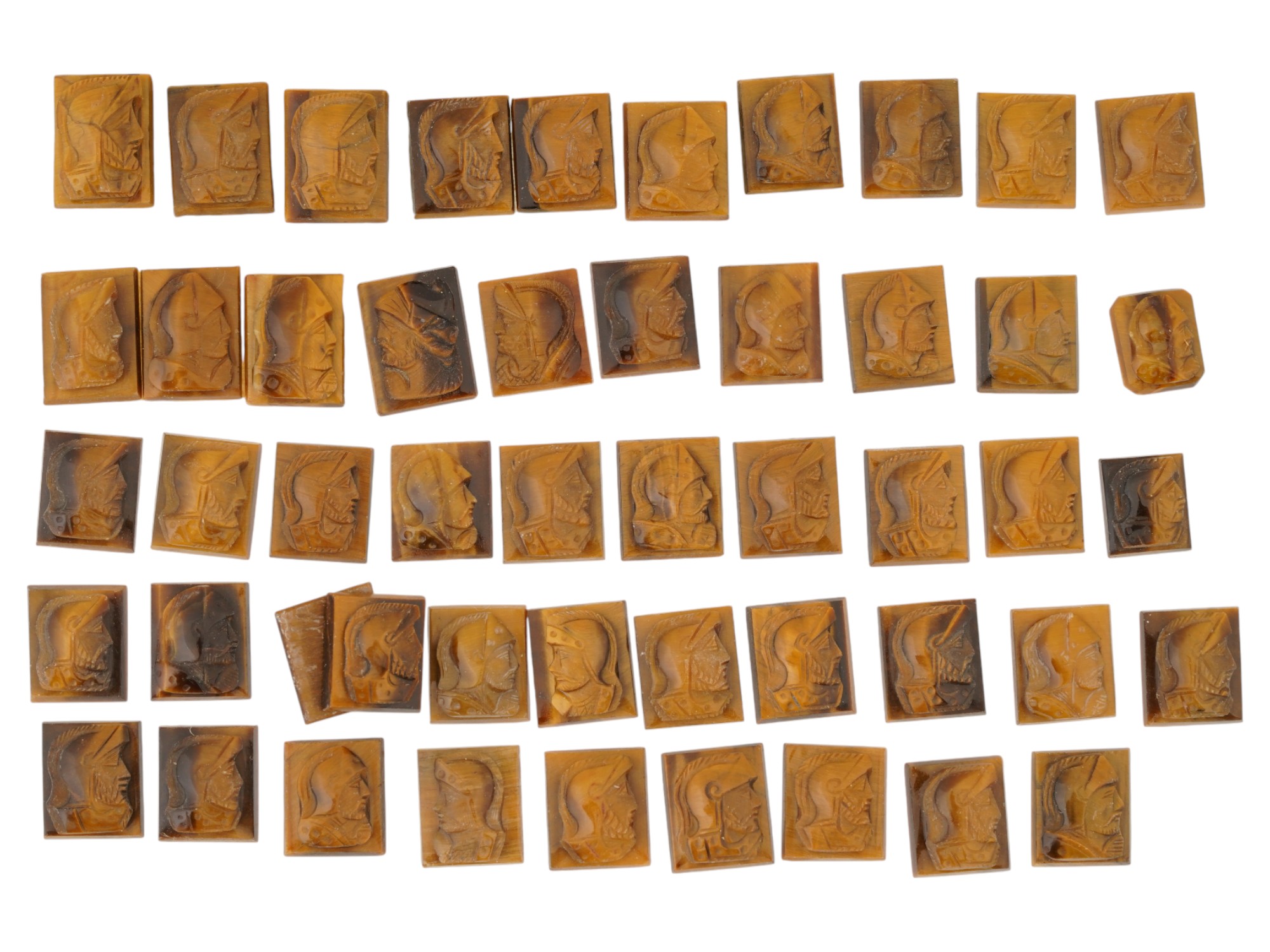 COLLECTION OF PORTRAIT CARVED TIGERS EYE CAMEOS PIC-