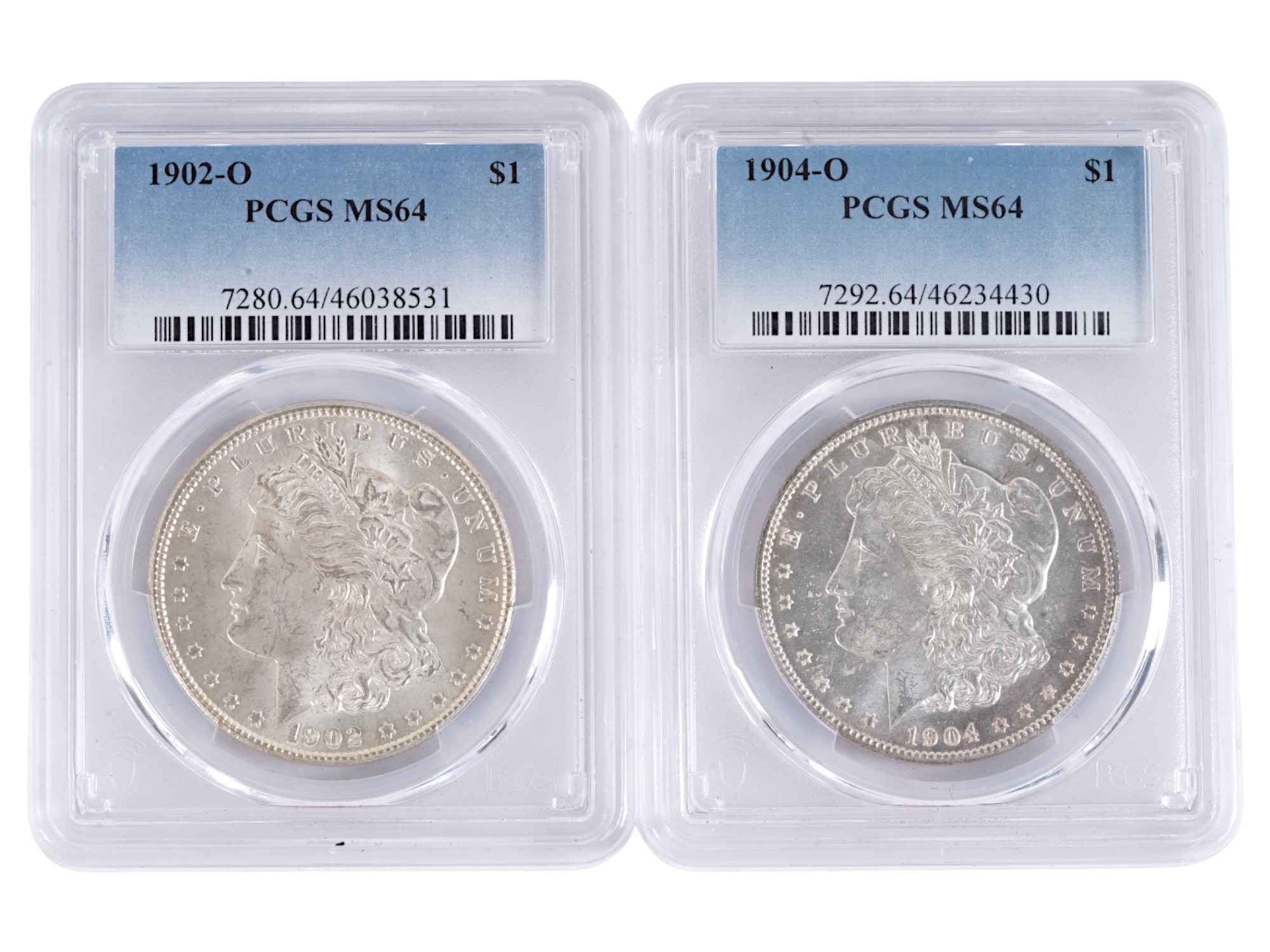 GRADED 1902 AND 1904 AMERICAN MORGAN SILVER DOLLARS PIC-