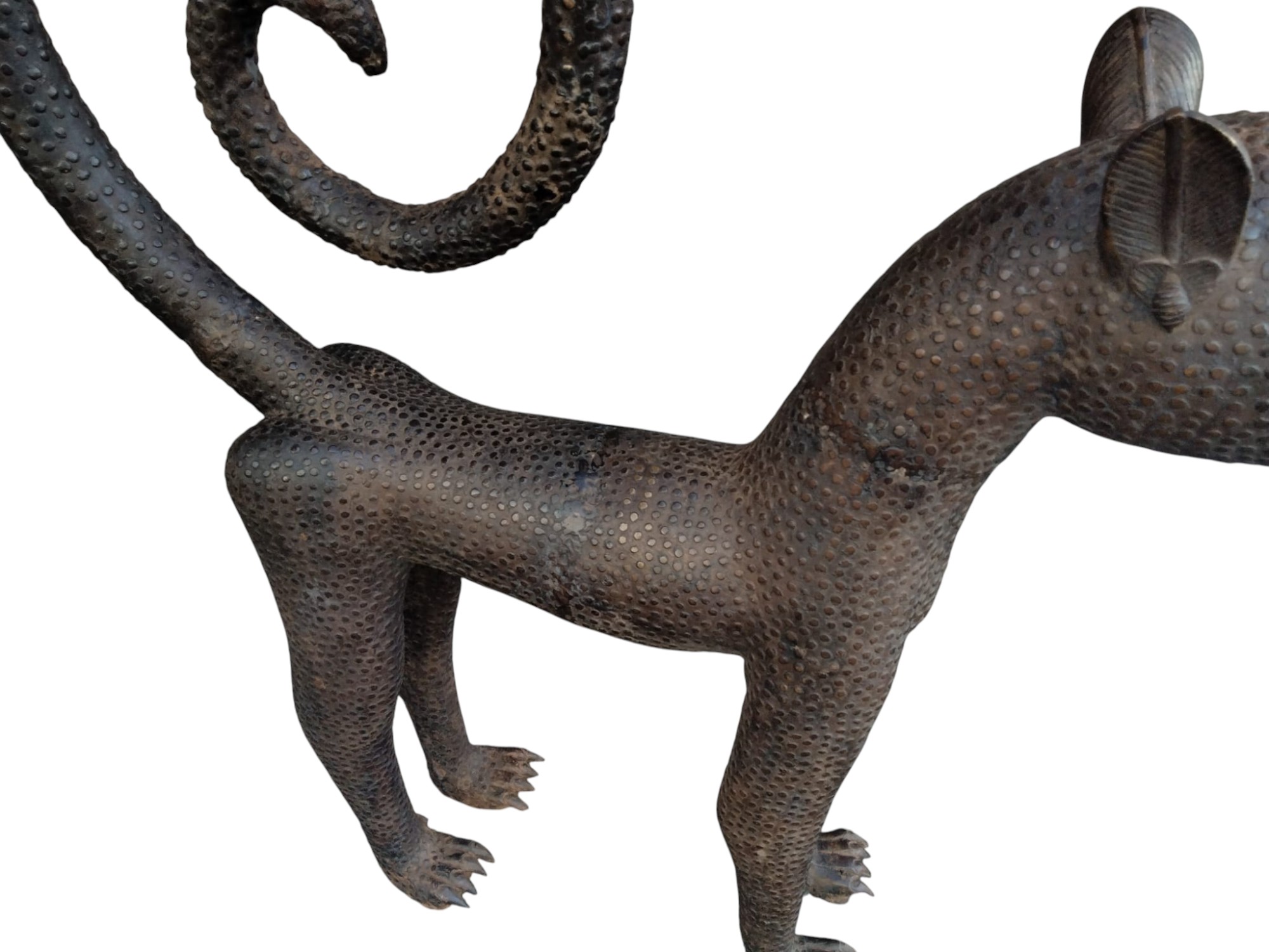 PAIR OF BENIN LEOPARD BRONZE STATUES NIGERIA WEST AFRICA PIC-7