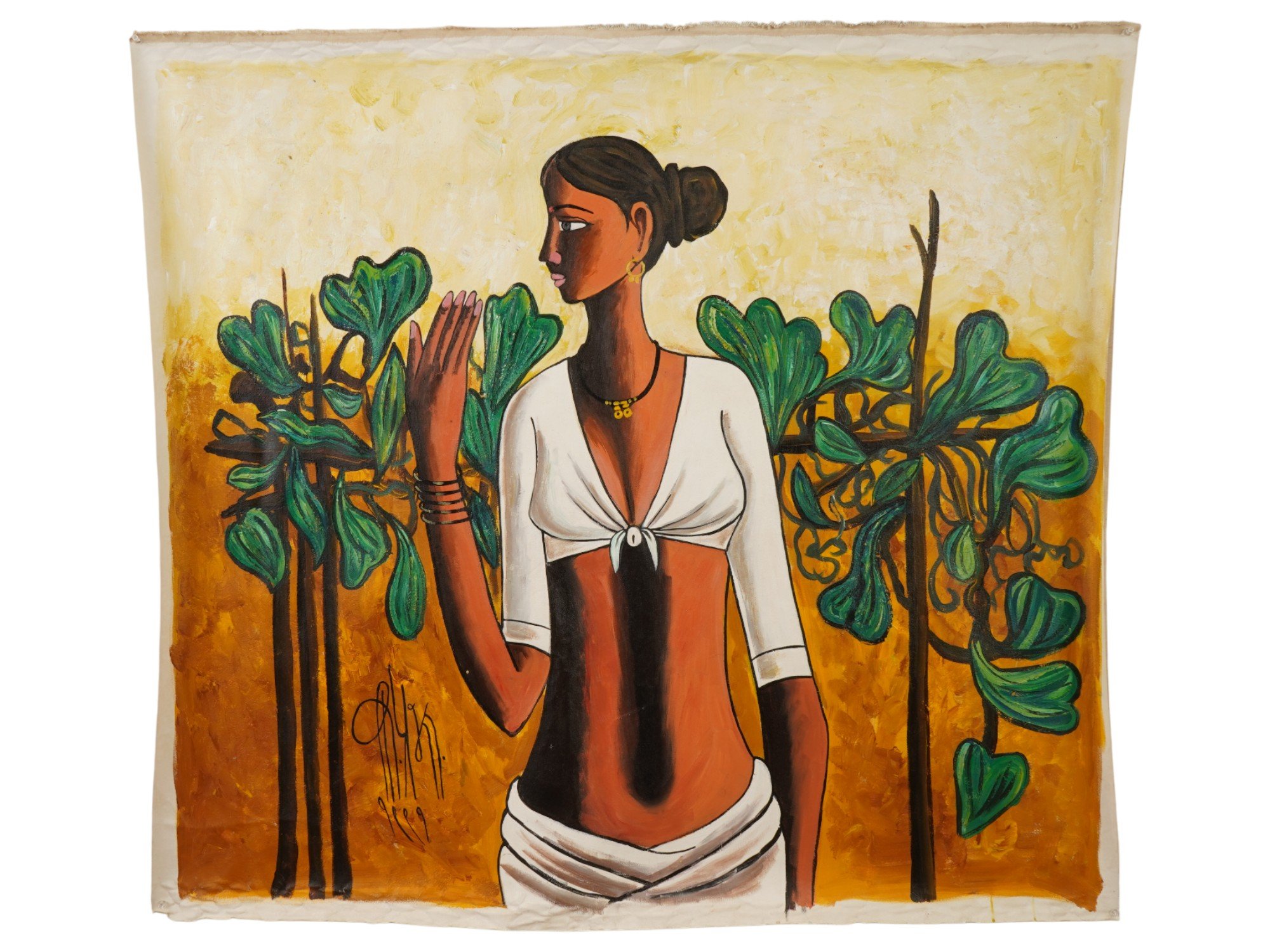 SIGNED B. PRABHA INDIAN PORTRAIT PAINTING WITH COA PIC-