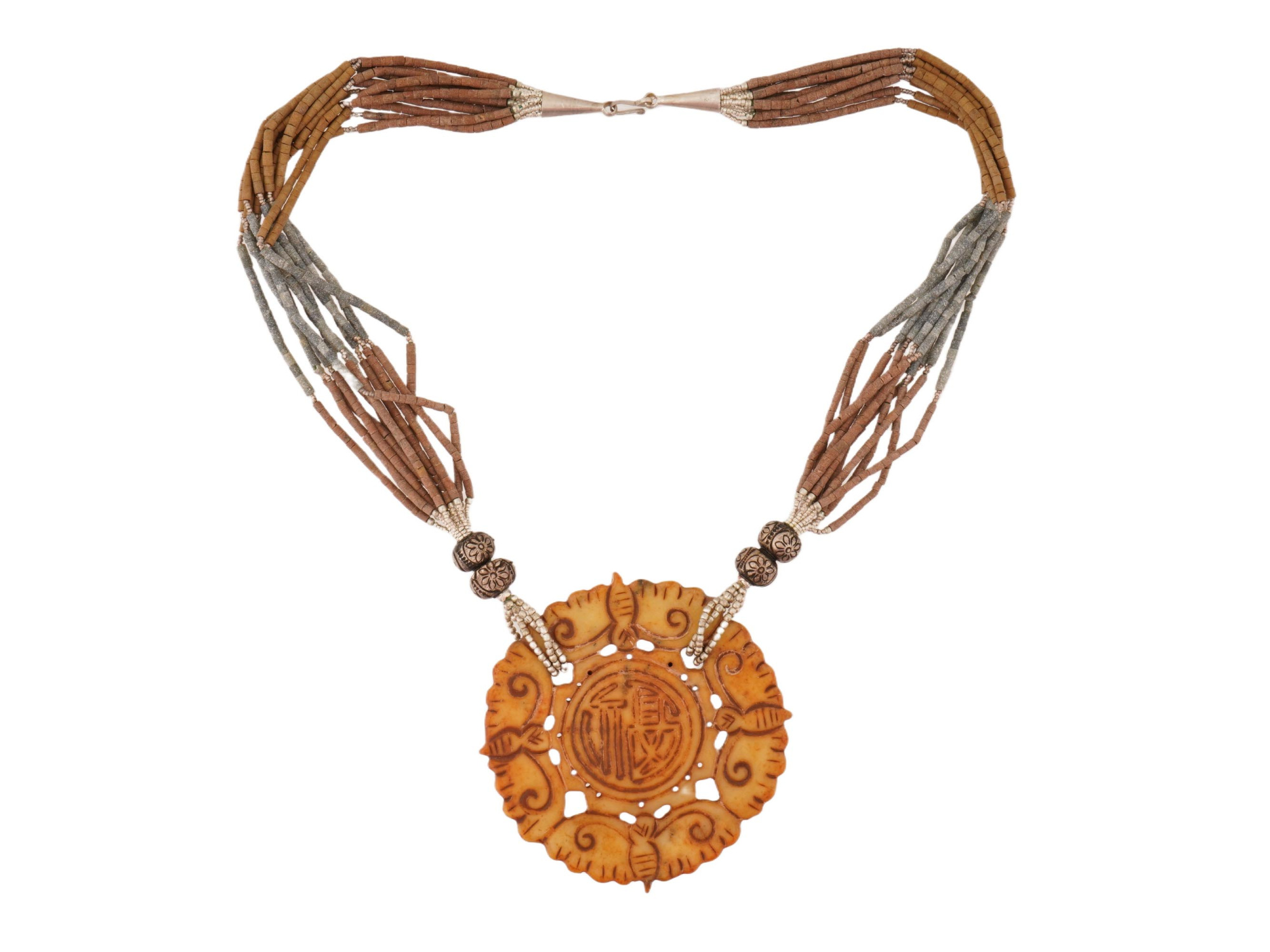 VINTAGE CHINESE BEADED NECKLACE WITH JADE PENDANT PIC-