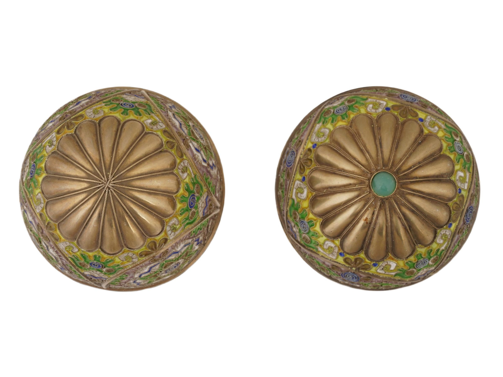 LARGE RUSSIAN SILVER ENAMEL EASTER EGG W GEMSTONE PIC-4