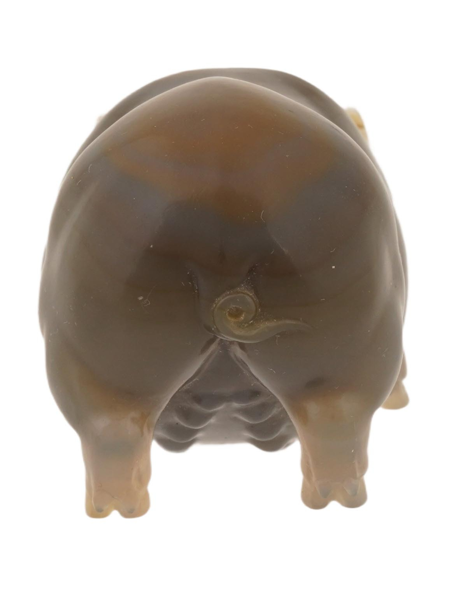 RUSSIAN CARVED AGATE PIG FIGURINE W GOLD AND RUBY EYES PIC-3