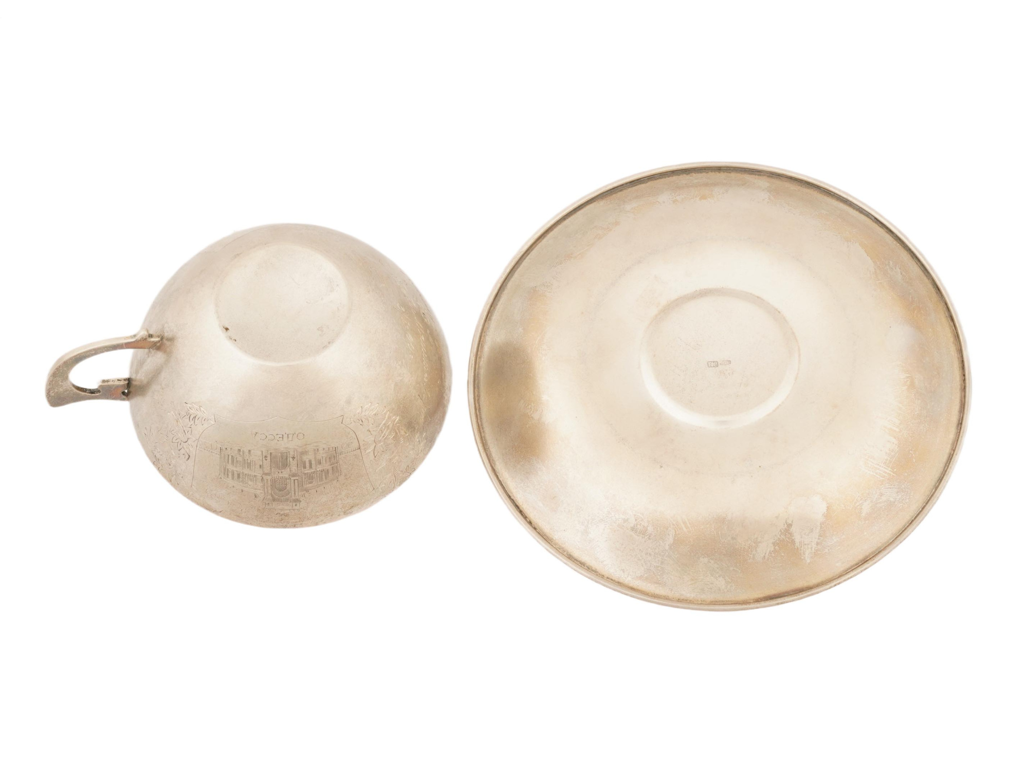 ESTONIAN SOVIET ERA ENGRAVED SILVER TEA PAIR PIC-4