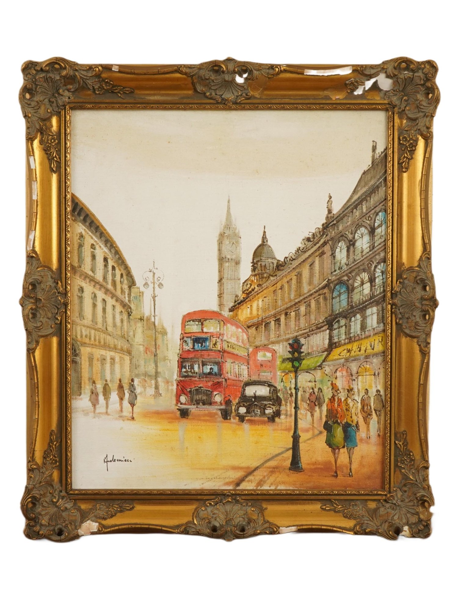 LONDON STREET SCENE OIL PAINTING SIGNED BY ARTIST PIC-