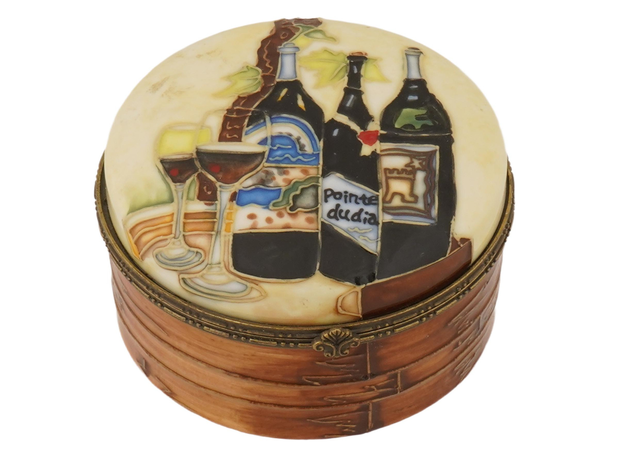 BENAYA VINEYARD HINGED PORCELAIN TRINKET PILL BOX PIC-